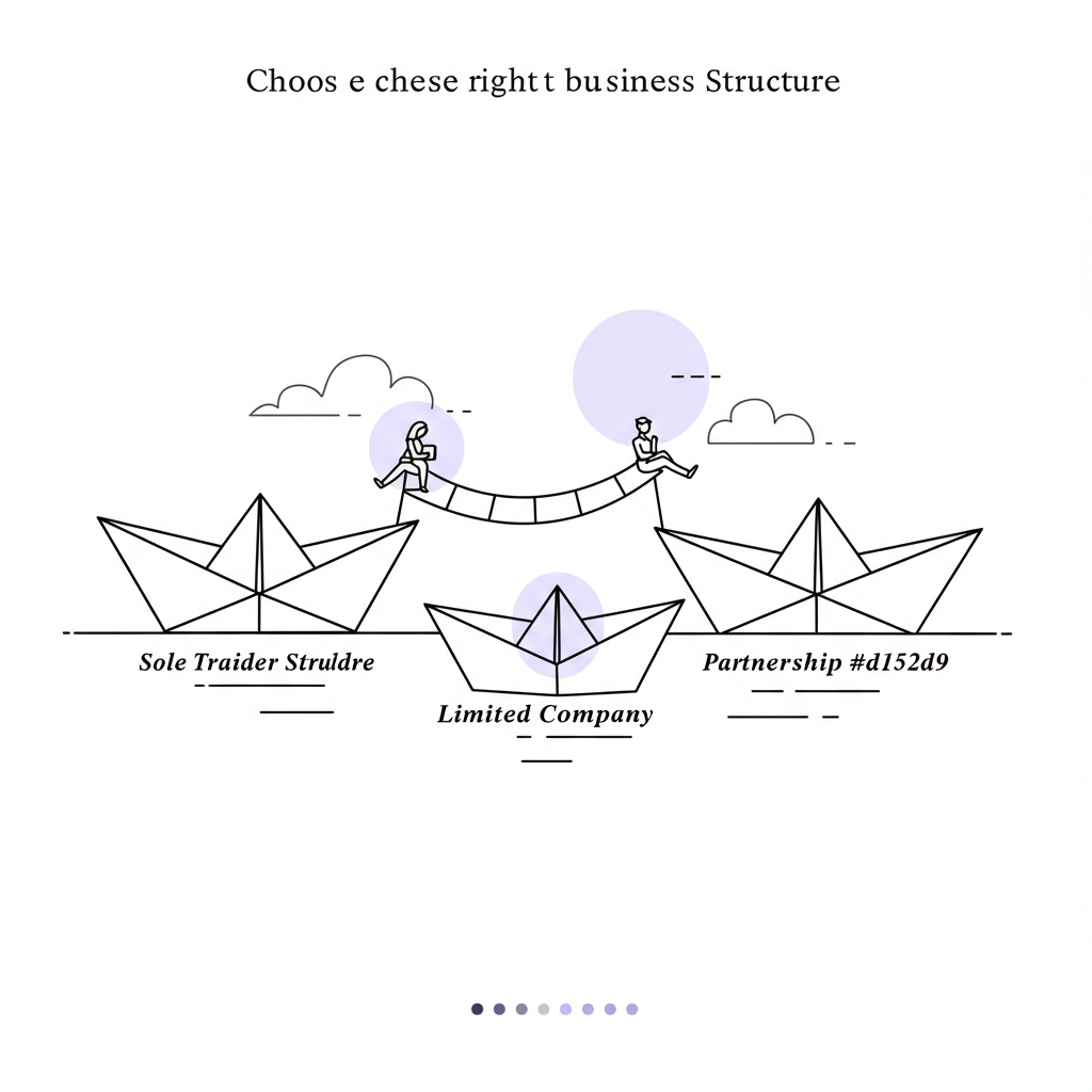 Chic line art: Paper boats symbolize UK business structures for female entrepreneurs, pastel purple bridge highlights partnership | Femmeprenista