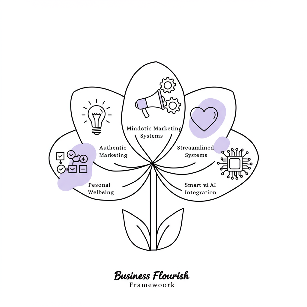 Modern line art checklist forming a blooming flower representing business life alignment, pastel purple heart icon | Femmeprenista