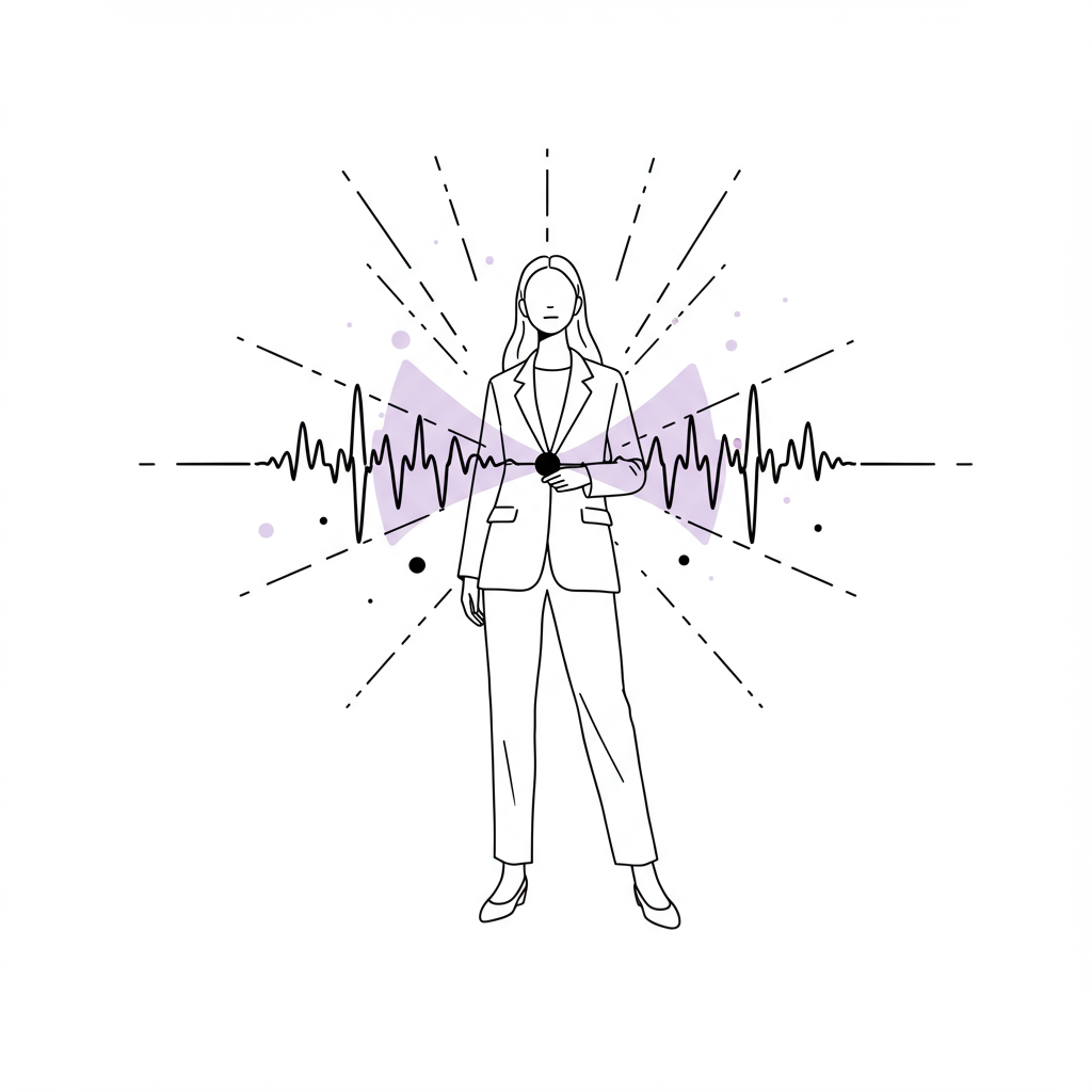 Chic line art: female entrepreneur in power pose projecting energy; black, white, pastel purple accents inner strength | Femmeprenista