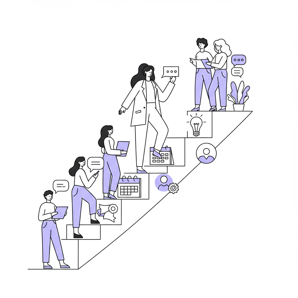 Chic line art: Female CEO stepping up to build her dream team; pastel purple blazer accent | Femmeprenista