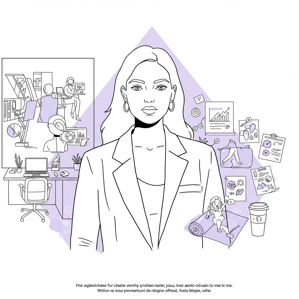 Line art: Femmeprenista blazer with pastel purple detail; office vs. freedom vs. life | Femmeprenista