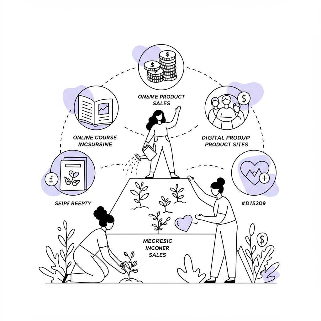 Line art: Women scaling service business to passive income, pastel purple heart icon | Femmeprenista
