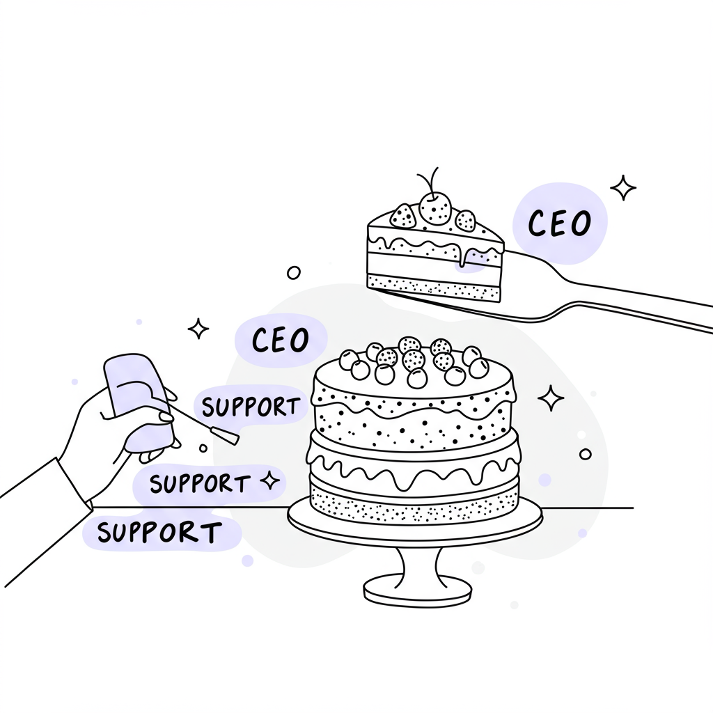 Elegant line art: Career progression cake from support role to CEO, pastel purple server highlights achievement | Femmeprenista