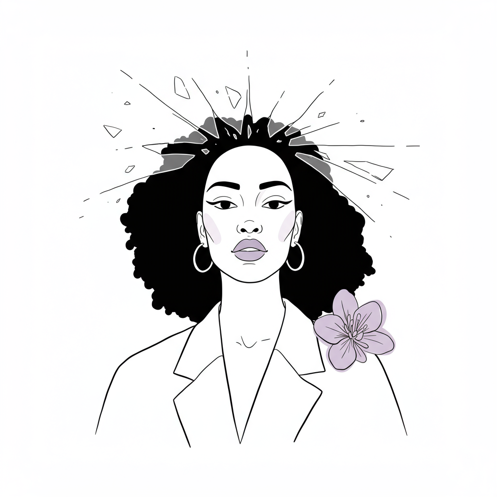 Breaking Your Unconscious Income Cap: A Scaling Leader's Guide 2 Black female entrepreneur breaking a glass ceiling, modern chic line art with pastel purple orchid | Femmeprenista
