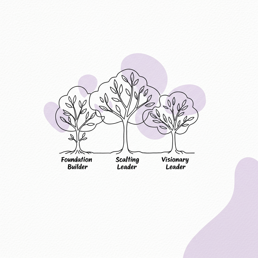 Modern line art illustration of three interconnected trees symbolizing stages of business growth; pastel purple highlights community connection | Femmeprenista