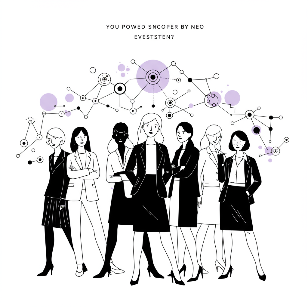 Modern line art: Diverse "thinking face money-maker women" entrepreneurs show collective strength; pastel purple innovation highlight | Femmeprenista