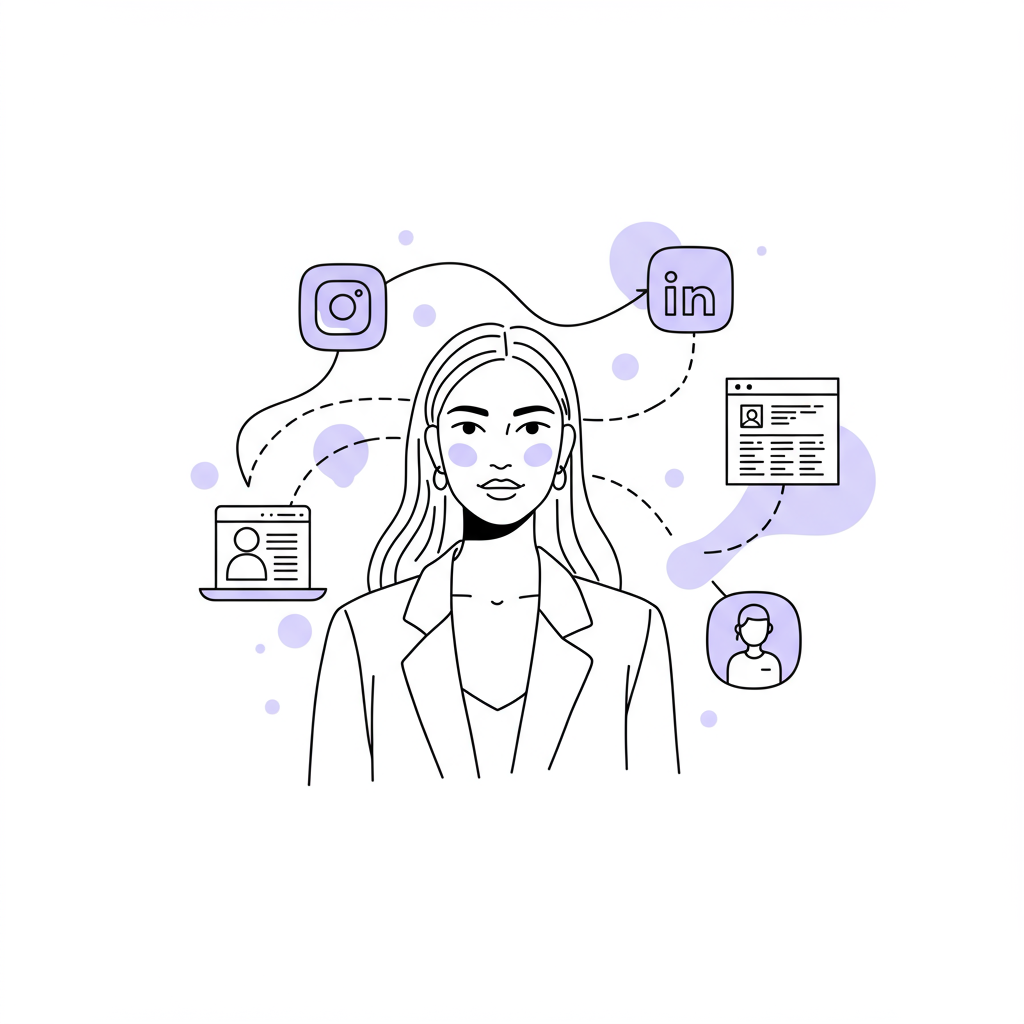 Social Media Scheduling Femmeprenistas: 2025's Ultimate Guide 2 Modern line art: Confident female entrepreneur with social media icons, black and white with purple accent, symbolizing strategic scheduling | Femmeprenista